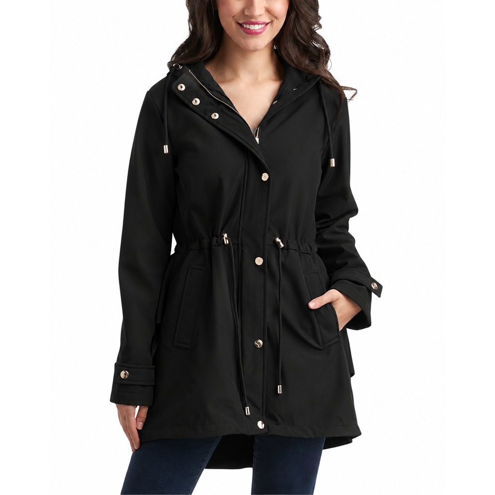 Jessica Simpson Women's Jacket Water Resistant Ruffle Back Black Size M